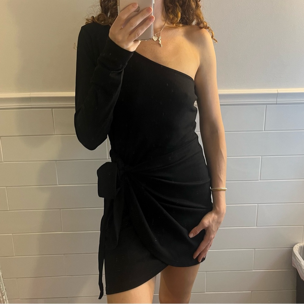 Brooklyn Karma One Sleeve Black Side Tie Dress